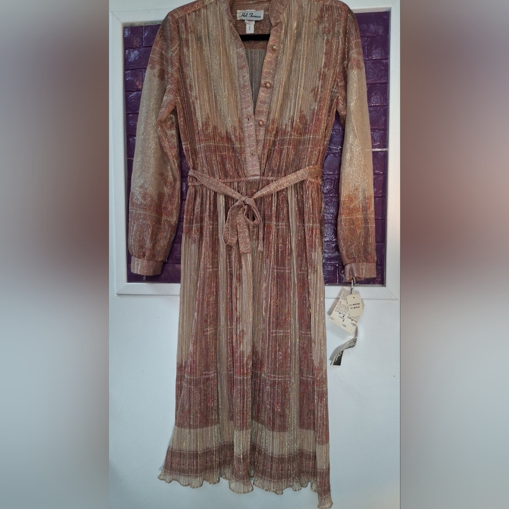 Vintage- Zimmerman Inspired Dusty Rose & Gold Long Sleeve Midi Dress